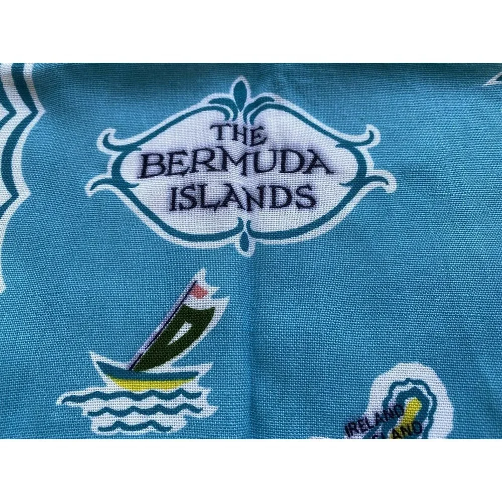 Vintage Irish Linen Apron and Towel Bermuda Map Made in Ireland Blue Tropical